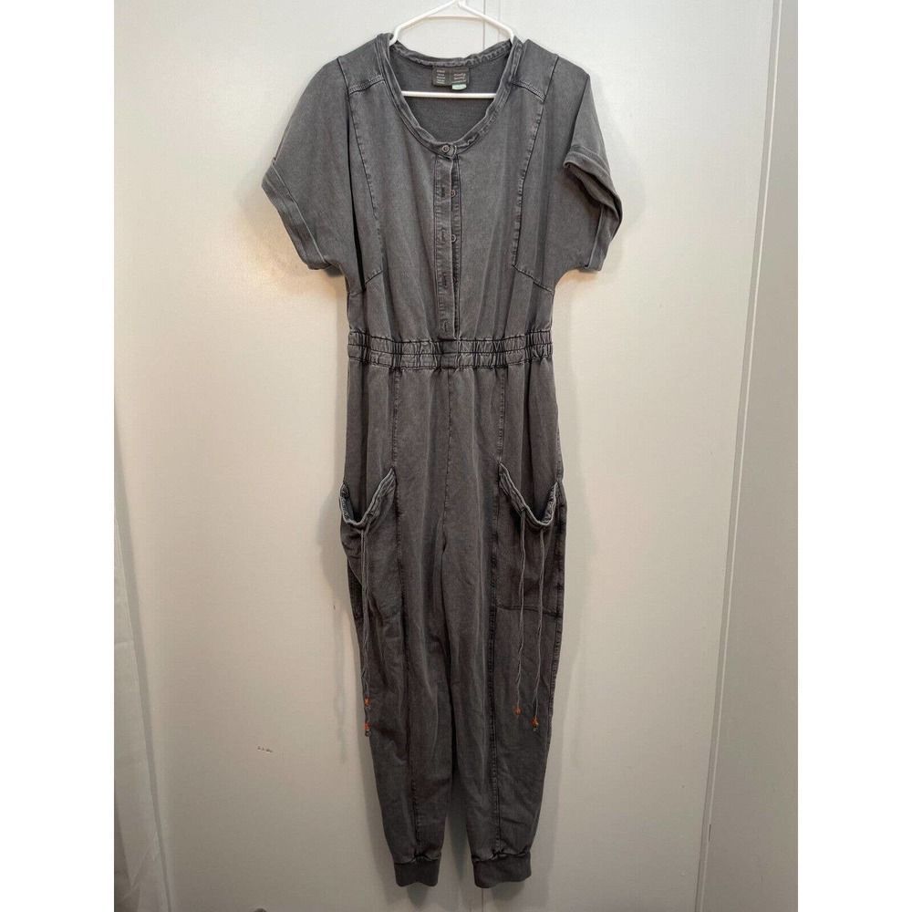 Anthropologie Saturday Sunday Medium Estela Jumpsuit Patch Pockets Grey Boho